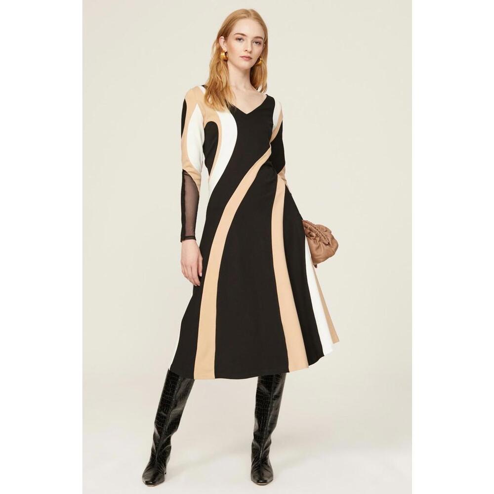Donna Karan New York Spiral Blocked Flare Dress Size 2